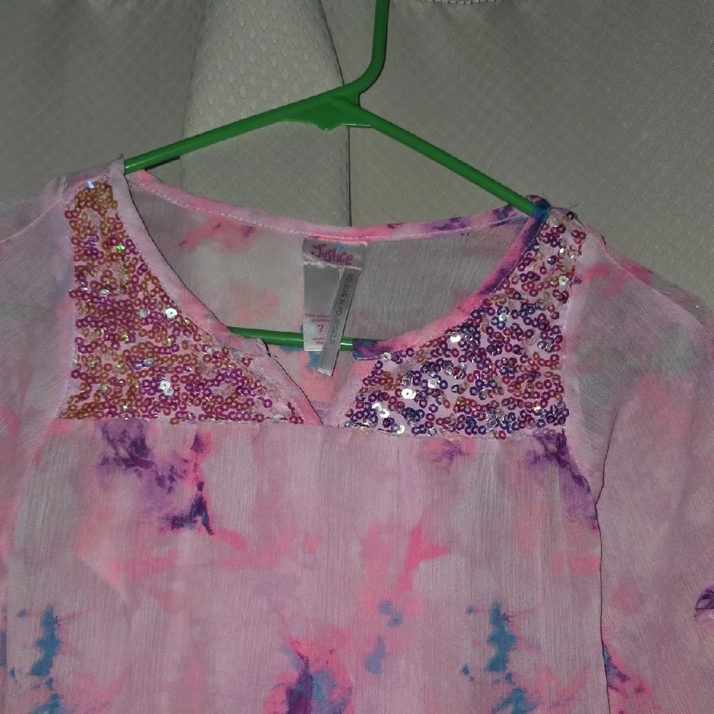 Justice Pink and Purple Tie-Dye Blouse with Sequin Detail